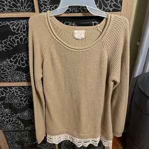 Sweater with white lace trim